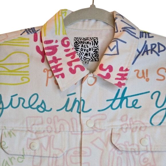 Print All Over Me Girls in the Yard Denim White Jacket Indie Brand Size Small - Picture 3 of 15